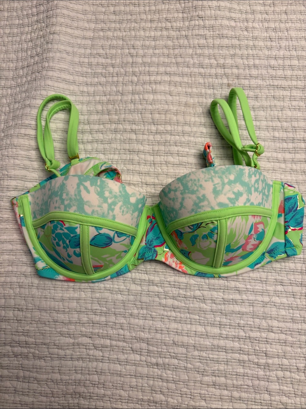 Victoria's Secret Neon Green Floral Padded Bikini Top